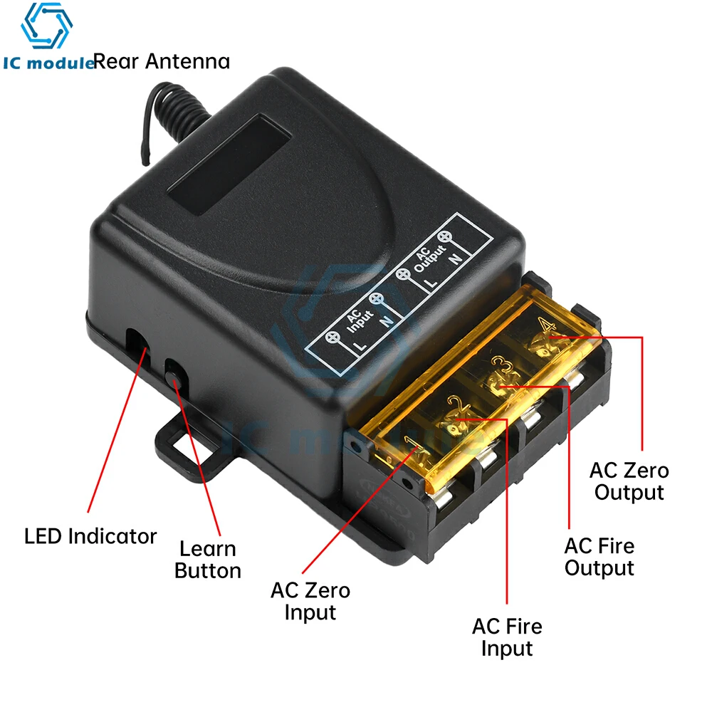 High Power 433.92MHz Wireless Remote Control Switch AC 85-250V 40A Water Pump Receiving Switch for Water Pump Lamp Fan Control