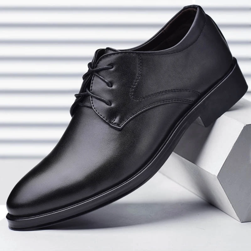 Mens Formal Brown Leather Oxford Shoes Pointed Toe Casual  Lace Up Design Low Heel Comfortable Non Slip Breathable Business