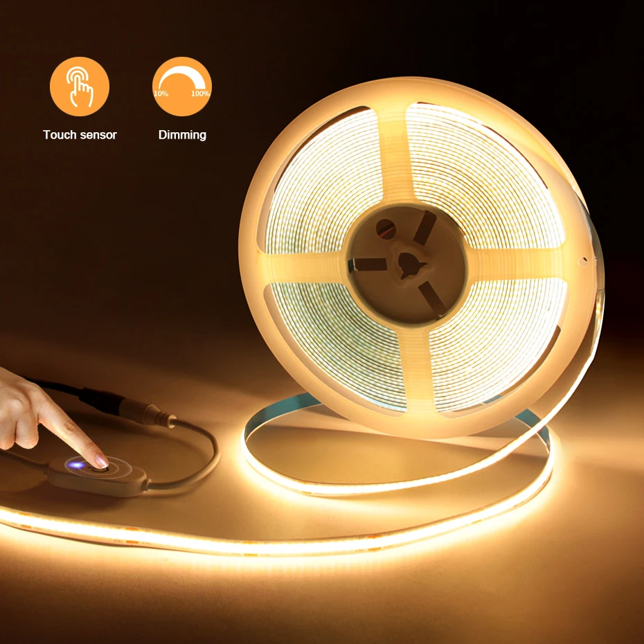 5M 10M COB Led Strip 24V 320LEDs/m Touch Sensor Dimmable Flexible Light Tape Adhesive with Hand Sweep Sensor Led Ribbon For Home