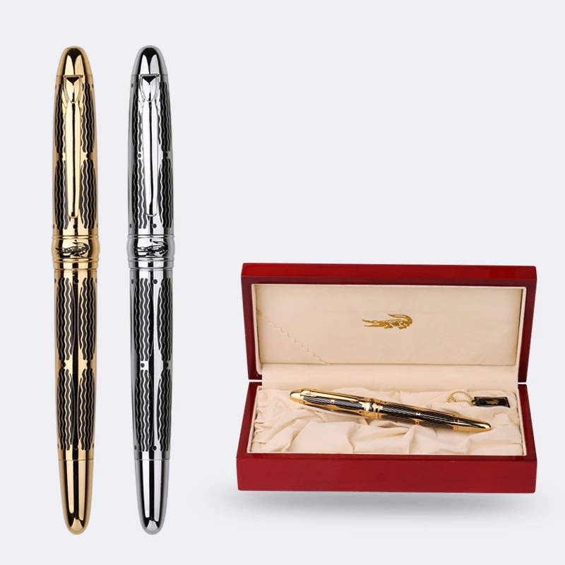 

Крокодил 577, высококачественное металлическое тонкое перо, 0,5 мм, перьевая ручка с рябью, серебряная и золотая подарочная ручка для письма