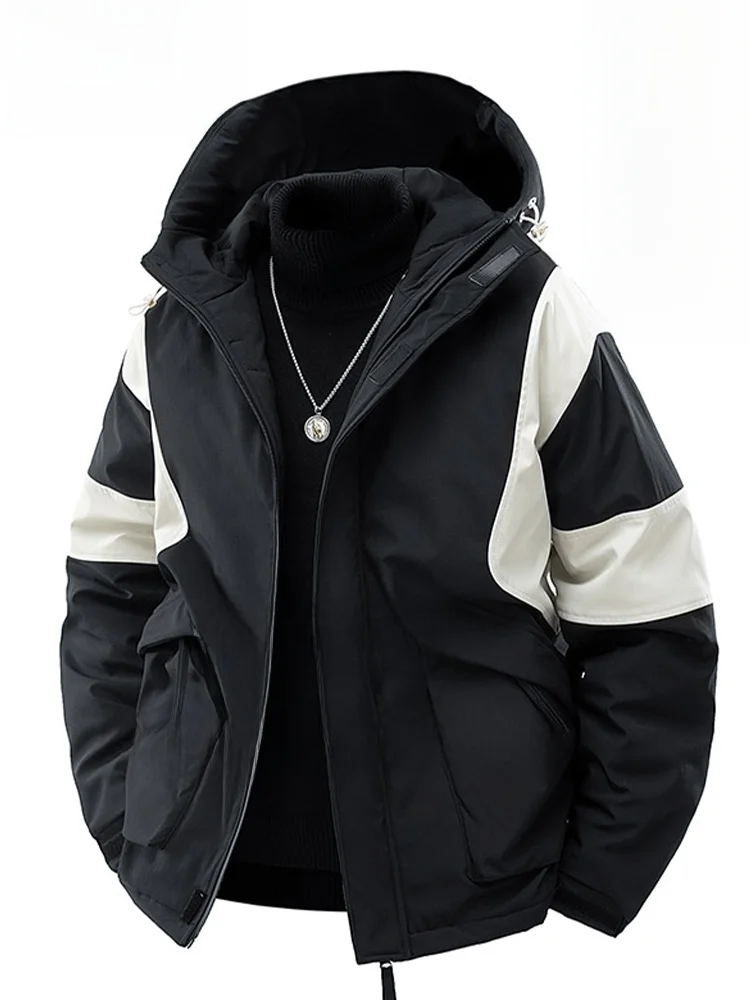 

Мужская зимняя куртка MoChao большого размера из хлопка, модная, с цветными блоками, теплая, утолщенная, повседневная, с капюшоном, из полиэфирного волокна, защита от холода