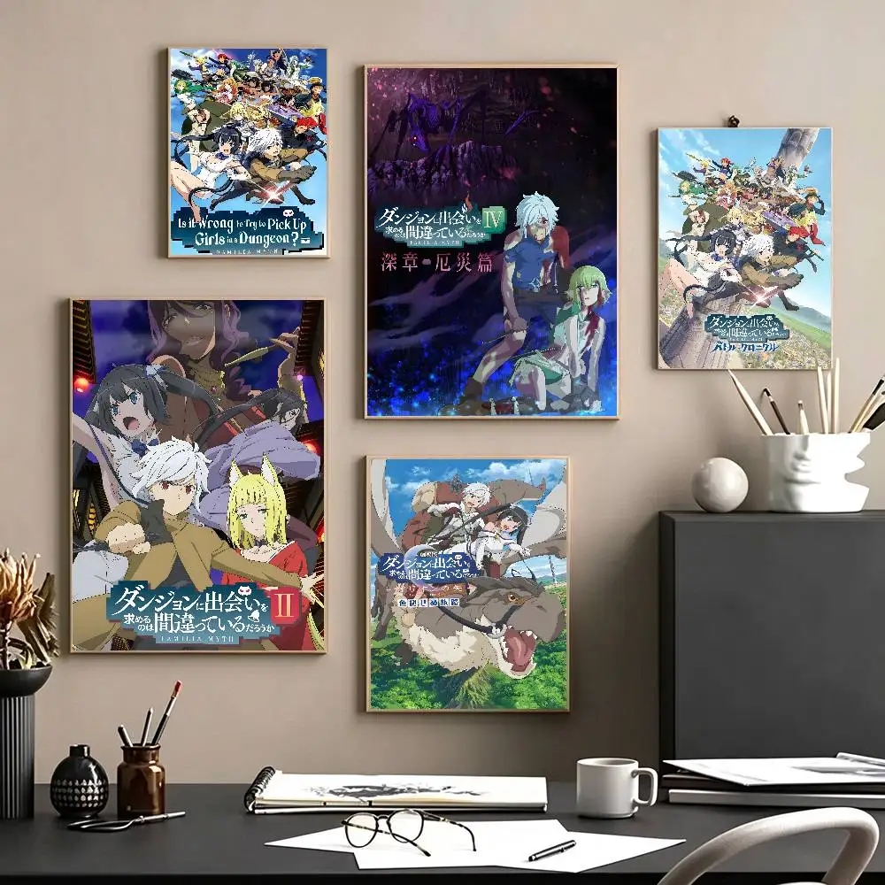 A-Anime-Is It Wrong to Try to Pick Up Girls in a Dungeon Poster Self-adhesiveWaterproof Paper Sticker Bar Room Wall Decor