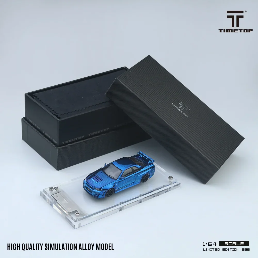 TIME TOP 1:64 R34 Electroplating Blue Carbon  Diecast Model Car