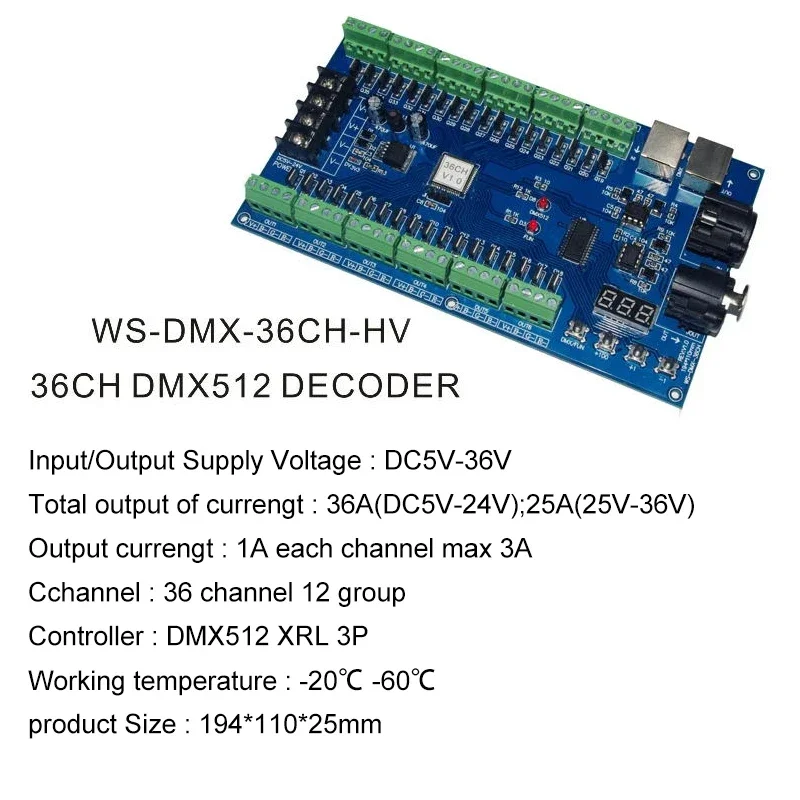 18CH/24CH/27CH/36CH/40CH DMX RGB RGBW LED-controller DMX512-decoder