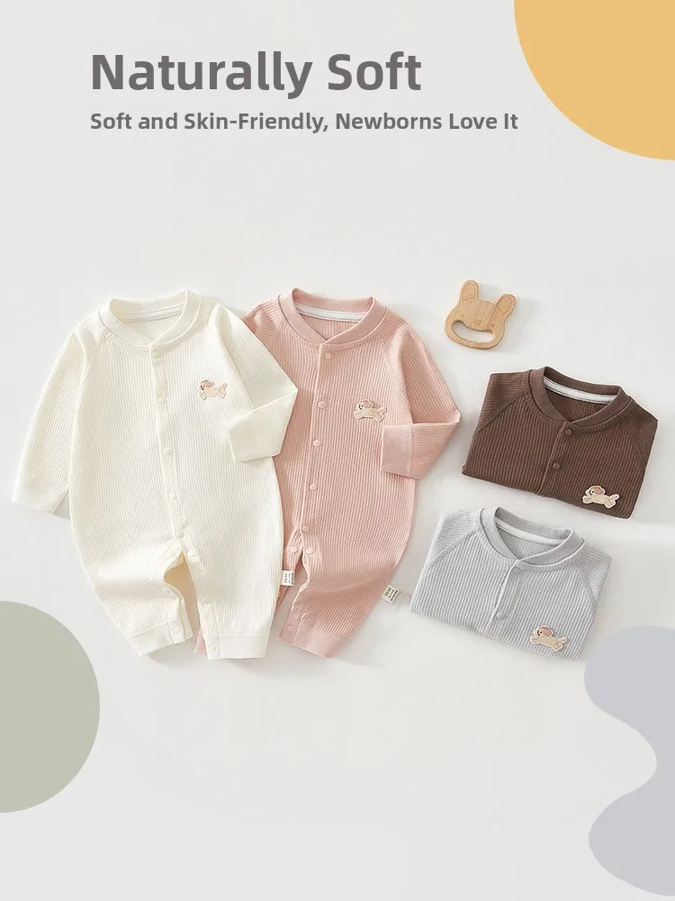 ชุดเด็กแรกเกิดฤดูใบไม้ผลิ/ฤดูใบไม้ร่วง แขนยาว ลายการ์ตูนน่ารัก ชุดคลุมขาตรง เอวต่ำ กางเกงขายาว ผ้าอื่นๆ