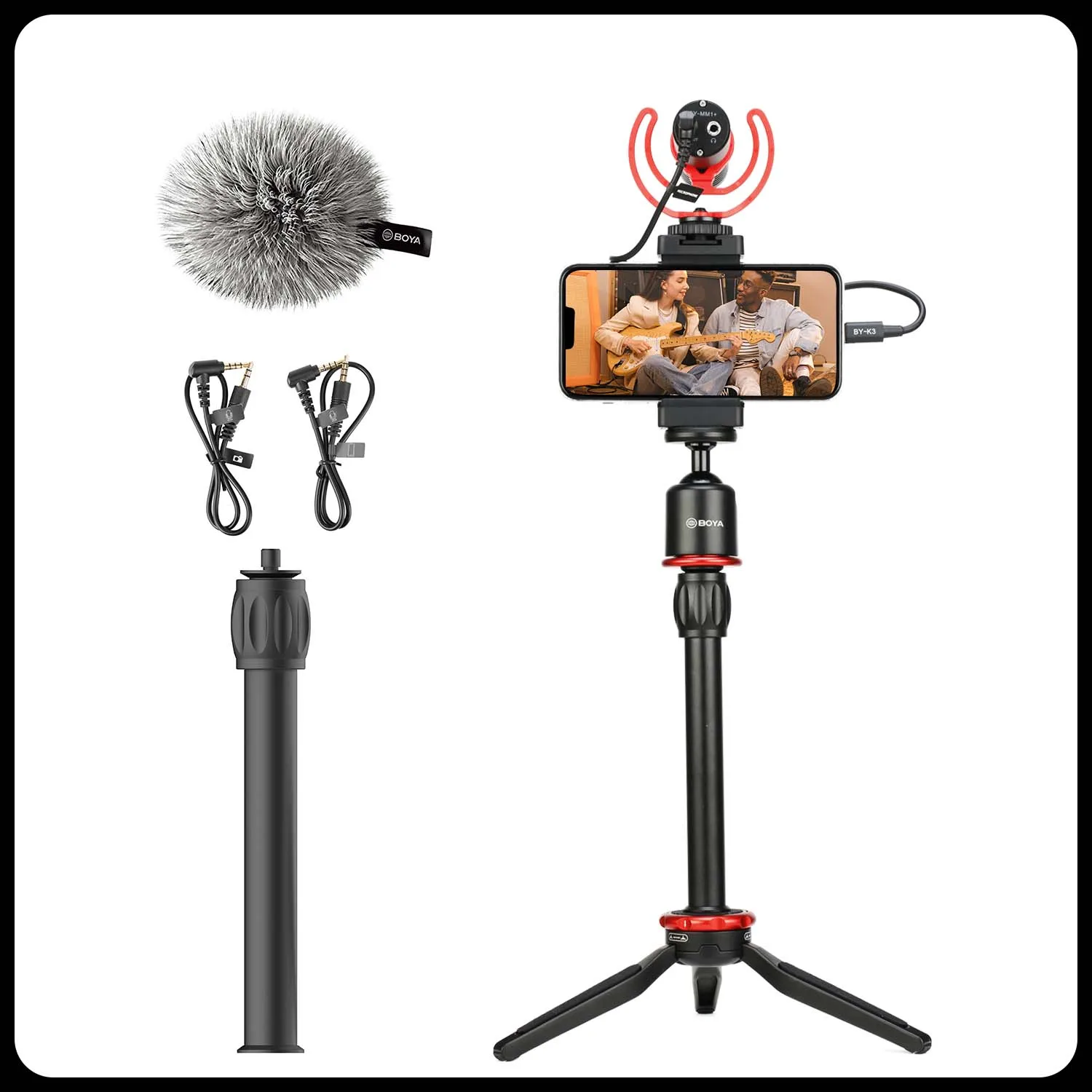 

BOYA MOURIV VK-T1 PRO Smartphone Video Rig with Mini Tripod, Extension Tube,BOYA Microphone Compatible with iPhone and Android