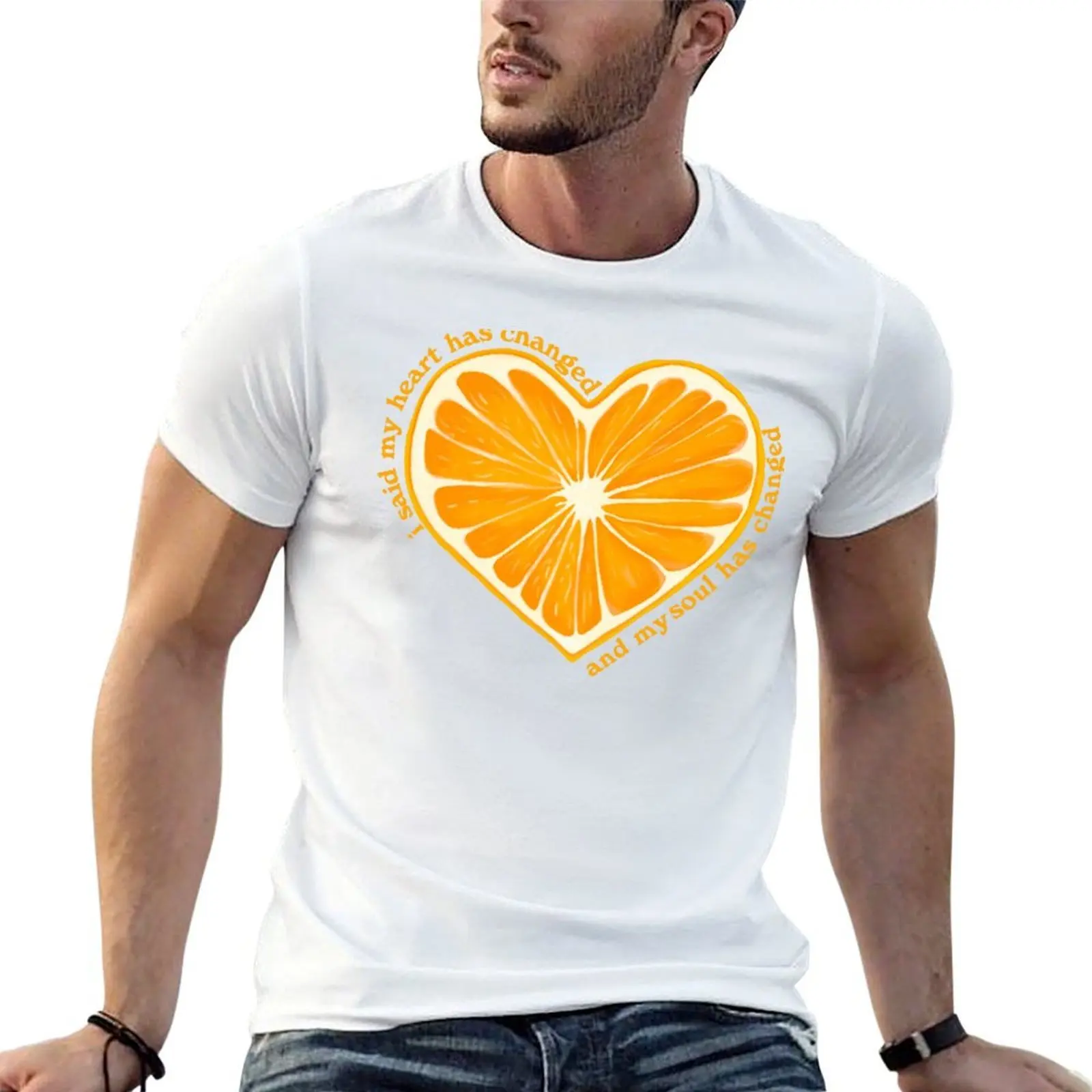

Футболка Orange Juice Heart, хлопковая футболка, мужская футболка с рисунком, футболка