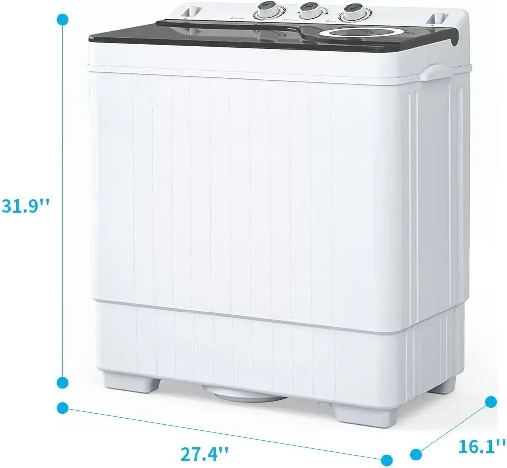 26Lbs Portable Washing Machine and Dryer, Twin Tub Portable Washer Dryer Combo with Drain Pump, Semi-Auto 18Lbs Washer Mini