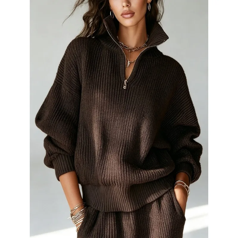 Women Waffle Knit Half Zip Sweater Turtleneck Long Sleeve Oversized Pullover Fall Winter