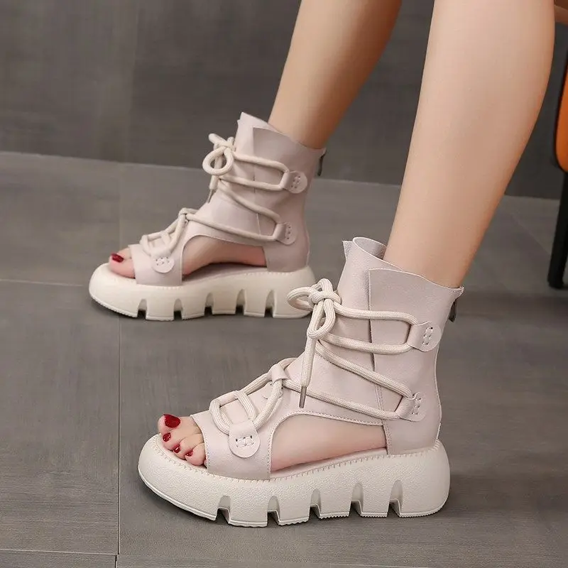 Ladies Roman Cool Boots Women\'s Summer Mesh Breathable Sandals Korean Fashion Streetwear Model Gladiator Sandals Boots New 2024