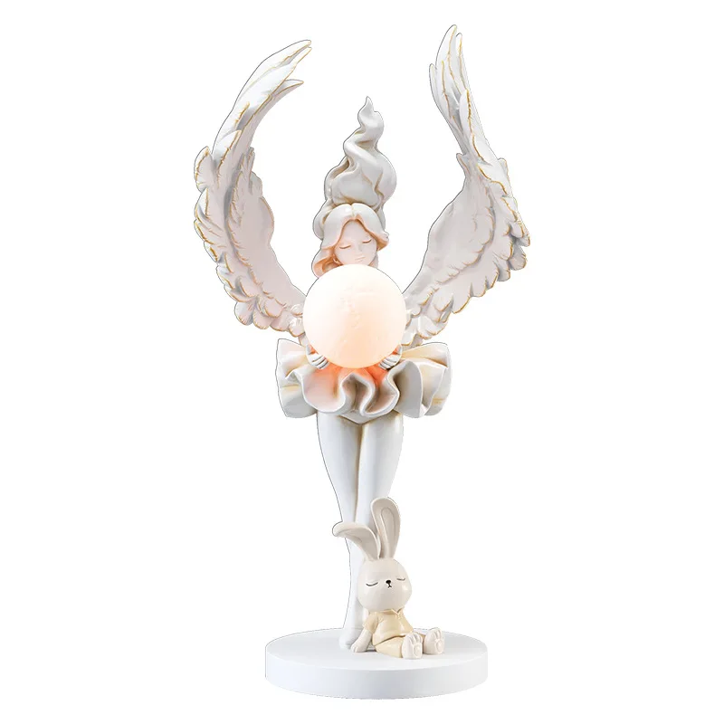 Angel girl large-scale floor-to-ceiling ornaments, home accessories, living room TV cabinet, side lamp sculpture opened and move