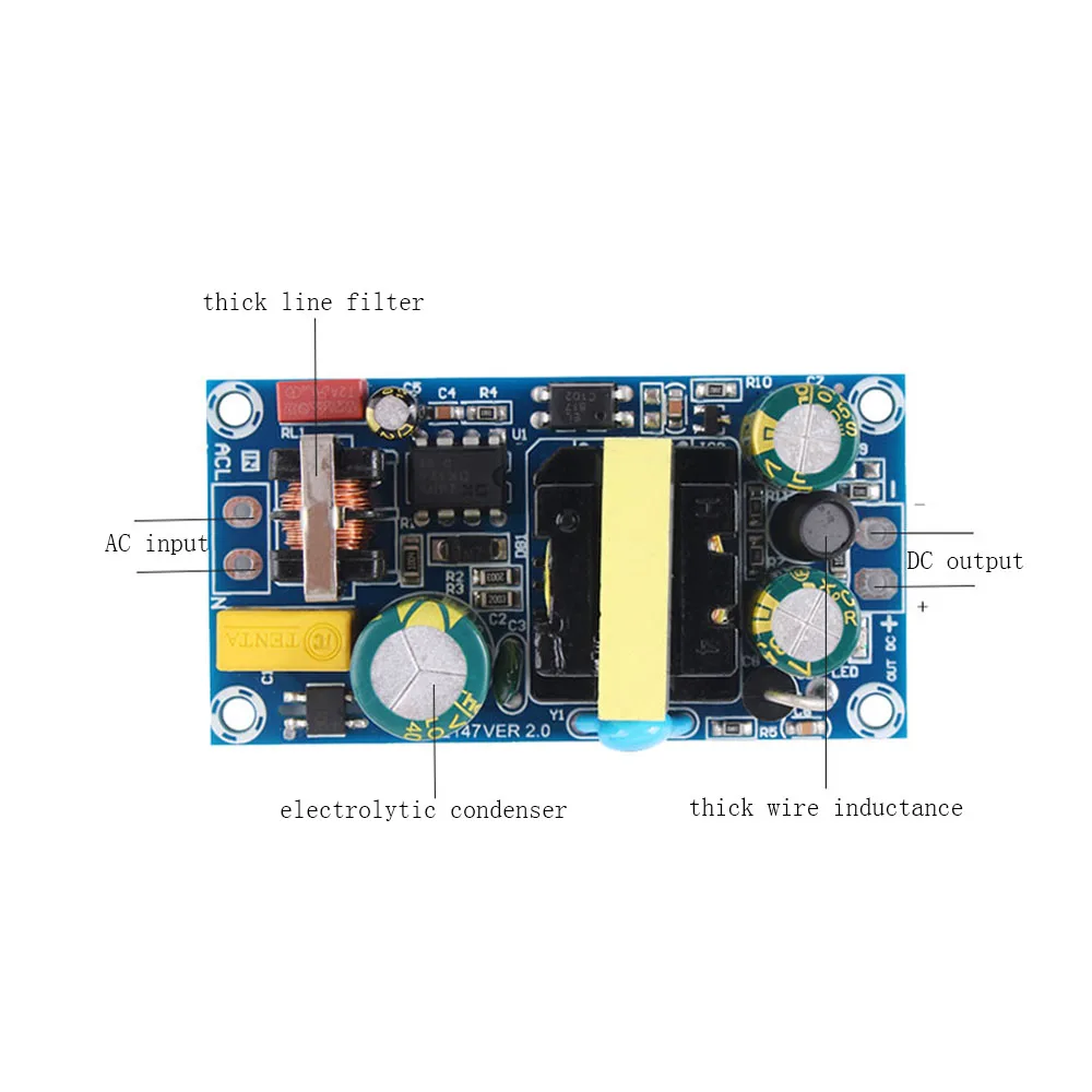 AC100-265V to 12V/24V Bare Circuit Board for Repair Short Circuit Protection AC-DC 12V2A/24V1A 24W Switching Power Supply Module