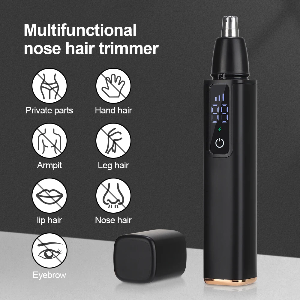 

Portable Electric Nose Hair Trimmer LED Display Home Men Women Nose Hair Remover Safety Face Hair Cleaning Care Kit USB Charging