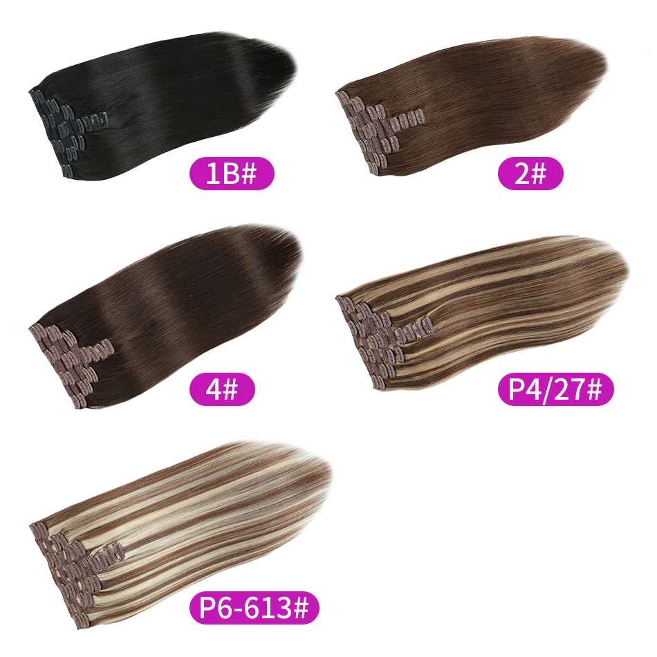 Clip In Hair Extensions 100% Remy Human Hair Dark Brown Clip On Hair Extensions Full Head 10Pcs 18-28 Inch Salon Supply view 5