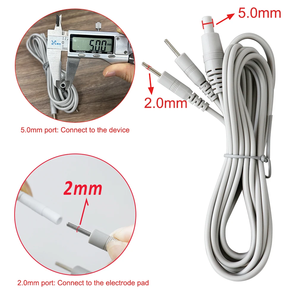 2 Ways TENS Electrode Lead Wires Cable For EMS Muscle Stimulator Massager Connection Electrode Pads Massager Accessories