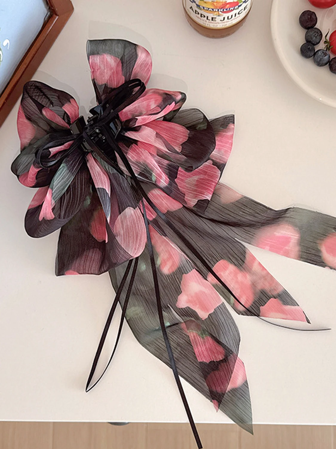 1 Stück französischer Rosen-Schleifen-Haarspange, Halb-Up-Haarspange für die Haarwurzel, elegante Haarspange im Haifisch-Design, Haaraccessoire für Damen. – Detail 4