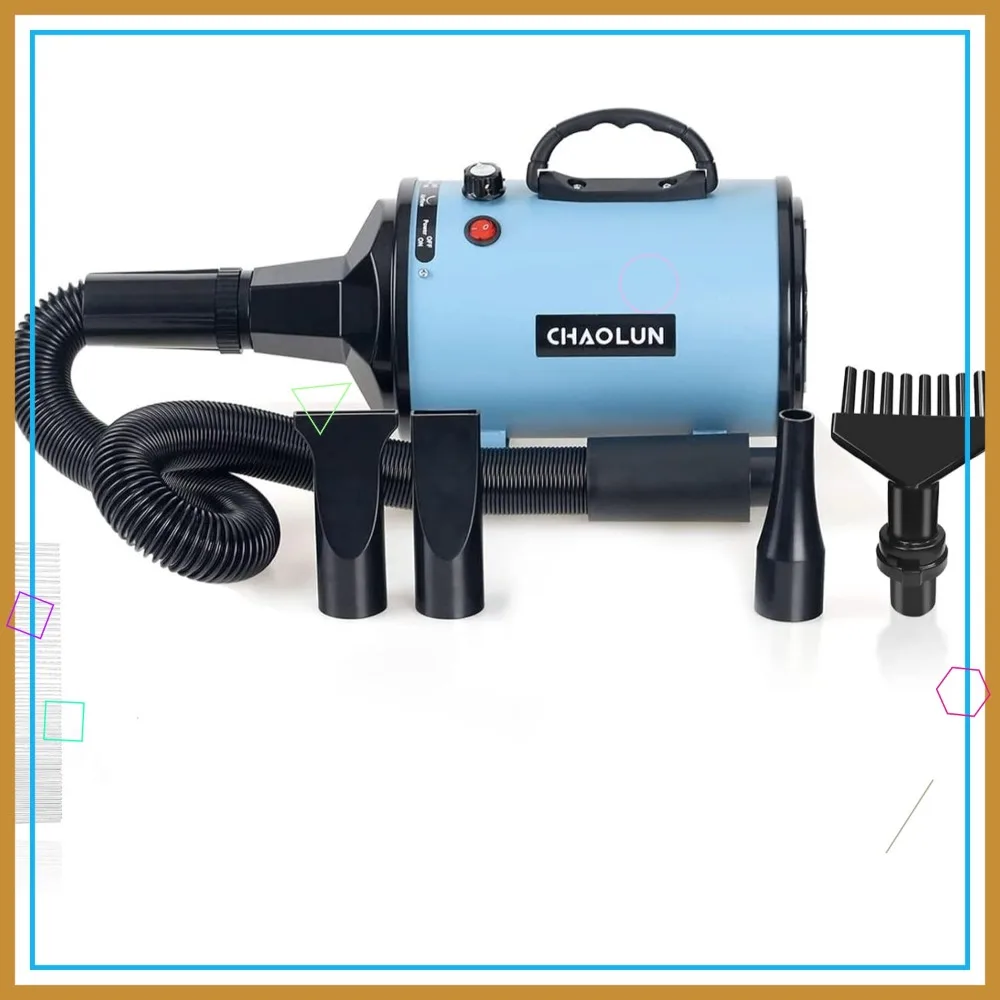 High Velocity Dog Grooming Dryer, Pet Hair Blow Dryer with Heater, Adjustable Speed & Temp, Blue
