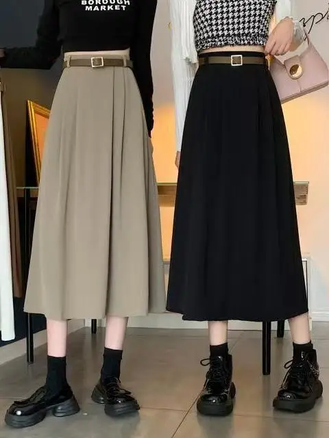 

Весна-Осень 2026: Модная юбка миди А-силуэта с высокой талией для полных женщин, стройнящая, плиссированная, в корейском стиле