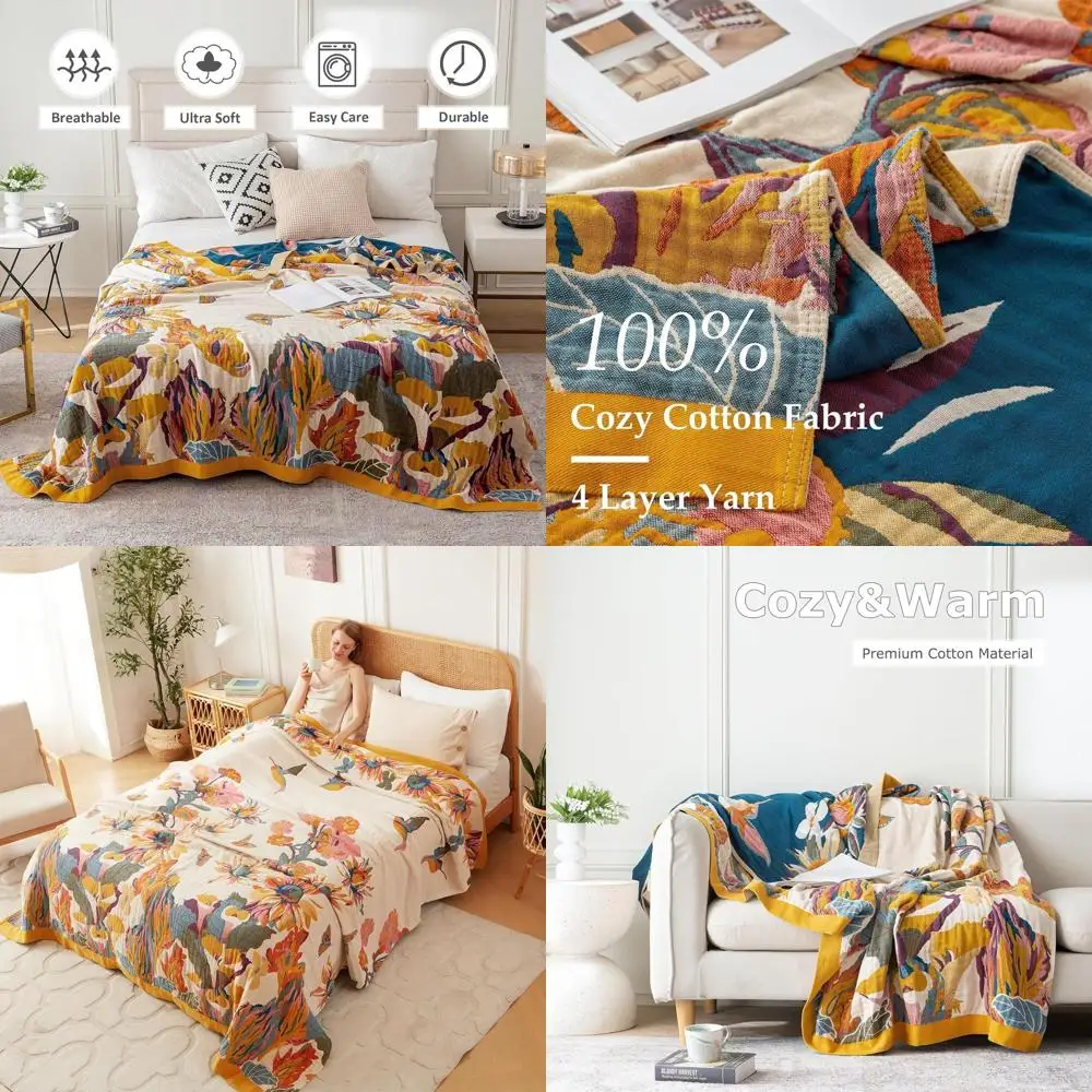 

King Size Cotton Boho Quilt with Butterfly & Floral Embroidery, 90x108, All-Season Soft Bed Blanket