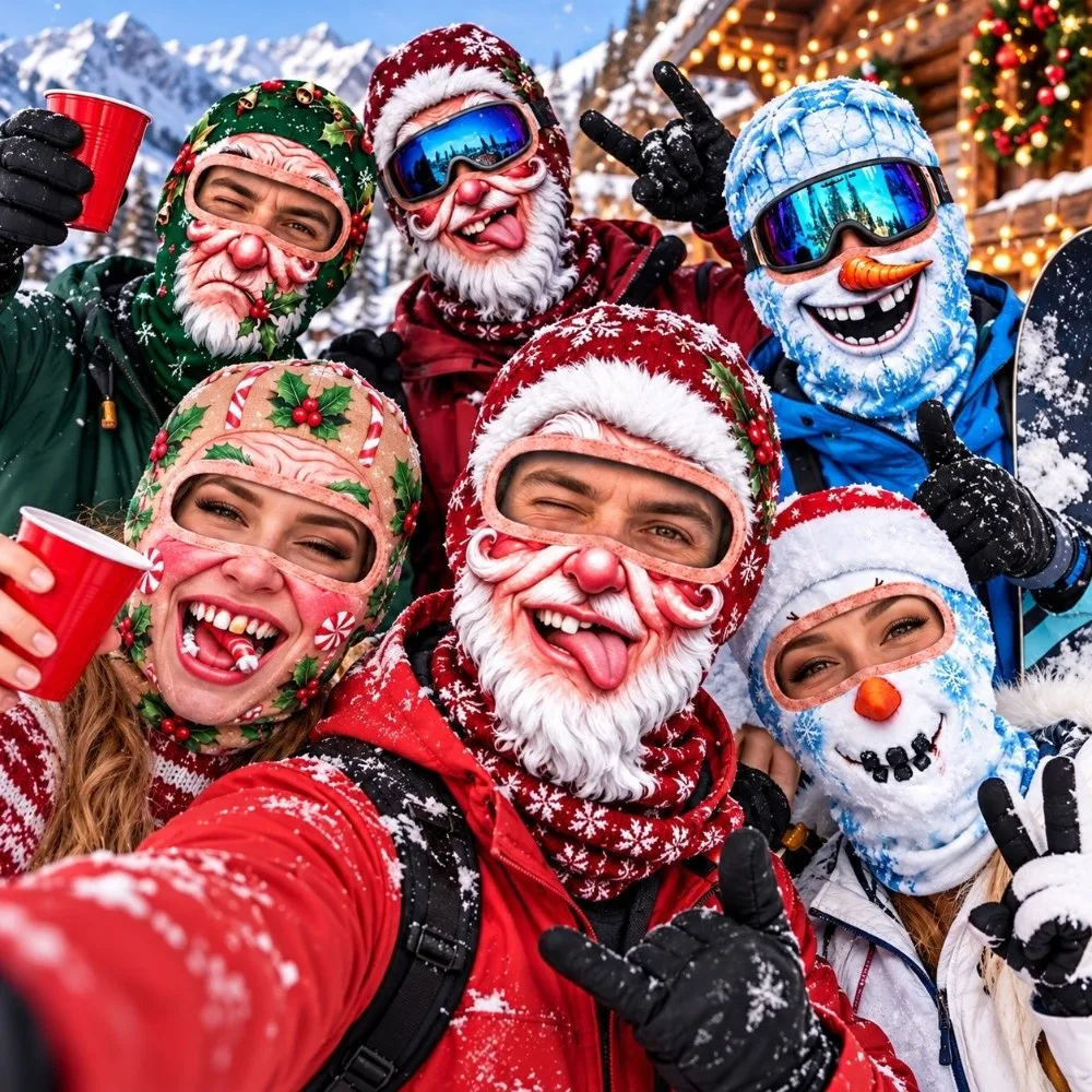 Prank 3D Printed Funny Face Balaclava Santa Claus Windproof Neck Gaiter Thermal Warm Full Face Hood Skiing
