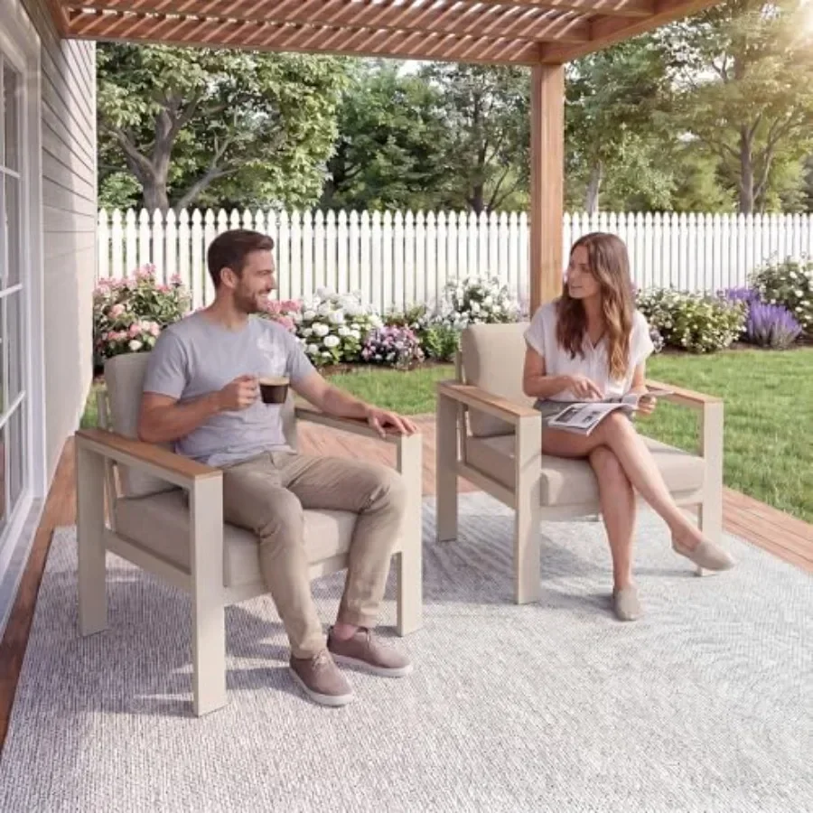 Outdoor single-seat aluminum patio chairs for balcony, porch, backyard; powder-coated 1.5mm frame, water-repellent removable cu