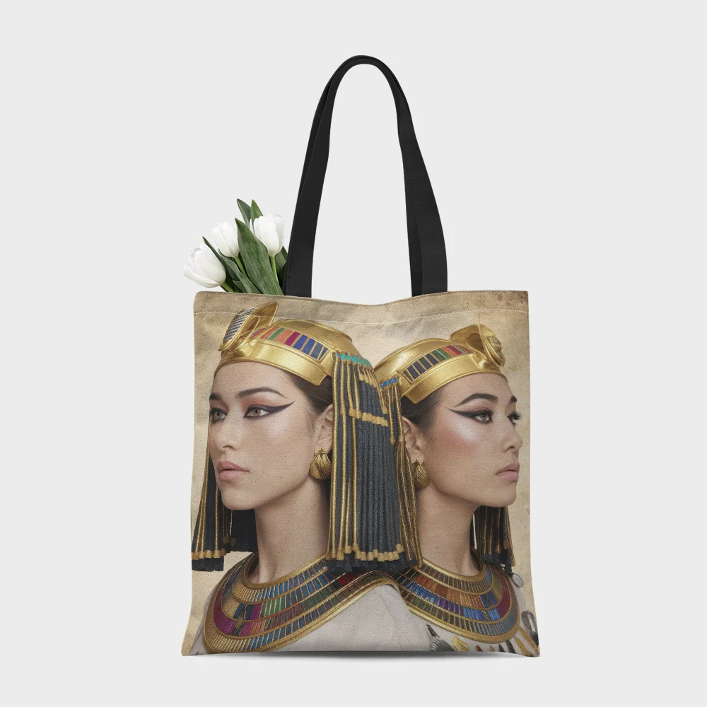 1Pc Shopping Tote Bag Reusable Egyptian Art Print Shopping Bag Shoulder Carry Bag For Groceries School Travel Outdoor