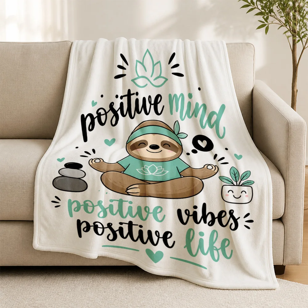 Boho Sloth Positive Vibes Throw Blanket Spiritual Meditation Decor Cozy Sofa Throw Couch Blanket Gift for Home Accent