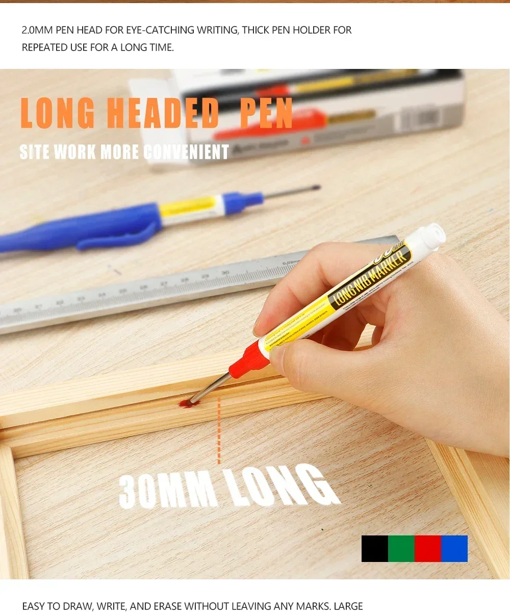 4/10 Stück 30 mm wasserdichte Tiefloch-Marker mit langer Kopfspitze, schwarze/blaue/rote/grüne Tinte für Zimmermannsstift, Mehrzweck-Holzwerkzeuge – Detail 5