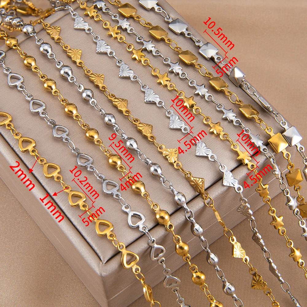 1meter Stainless Steel Heart Star Ball Square Cable Chains for Necklace Bracelet DIY Jewelry Making Supplies