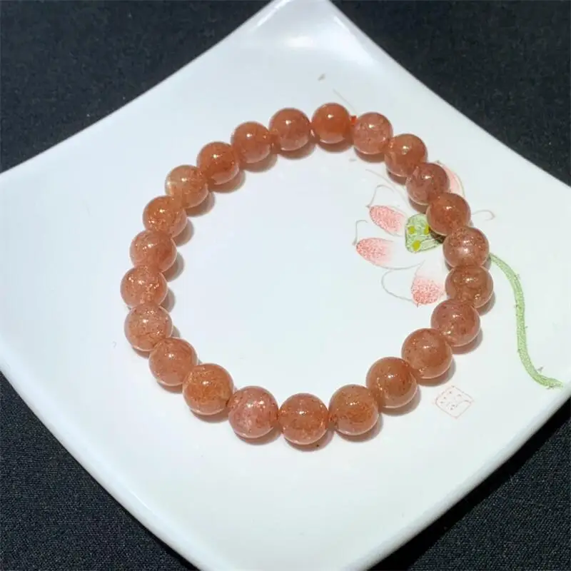 8MM Natural Gold Sunstone Bracelet Crystal Yoga Reiki Healing Gemstone Stretch Bangles Female Gift 1PCS