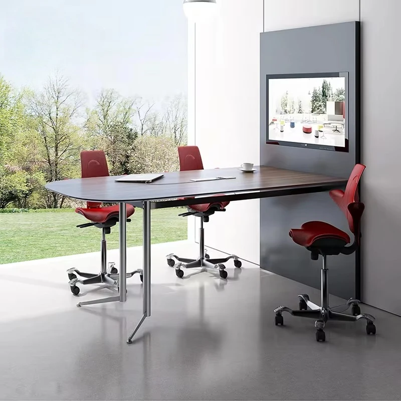 

Modern metal leg stainless steel conference table wooden desktop foldable office furniture suitable for workshop use
