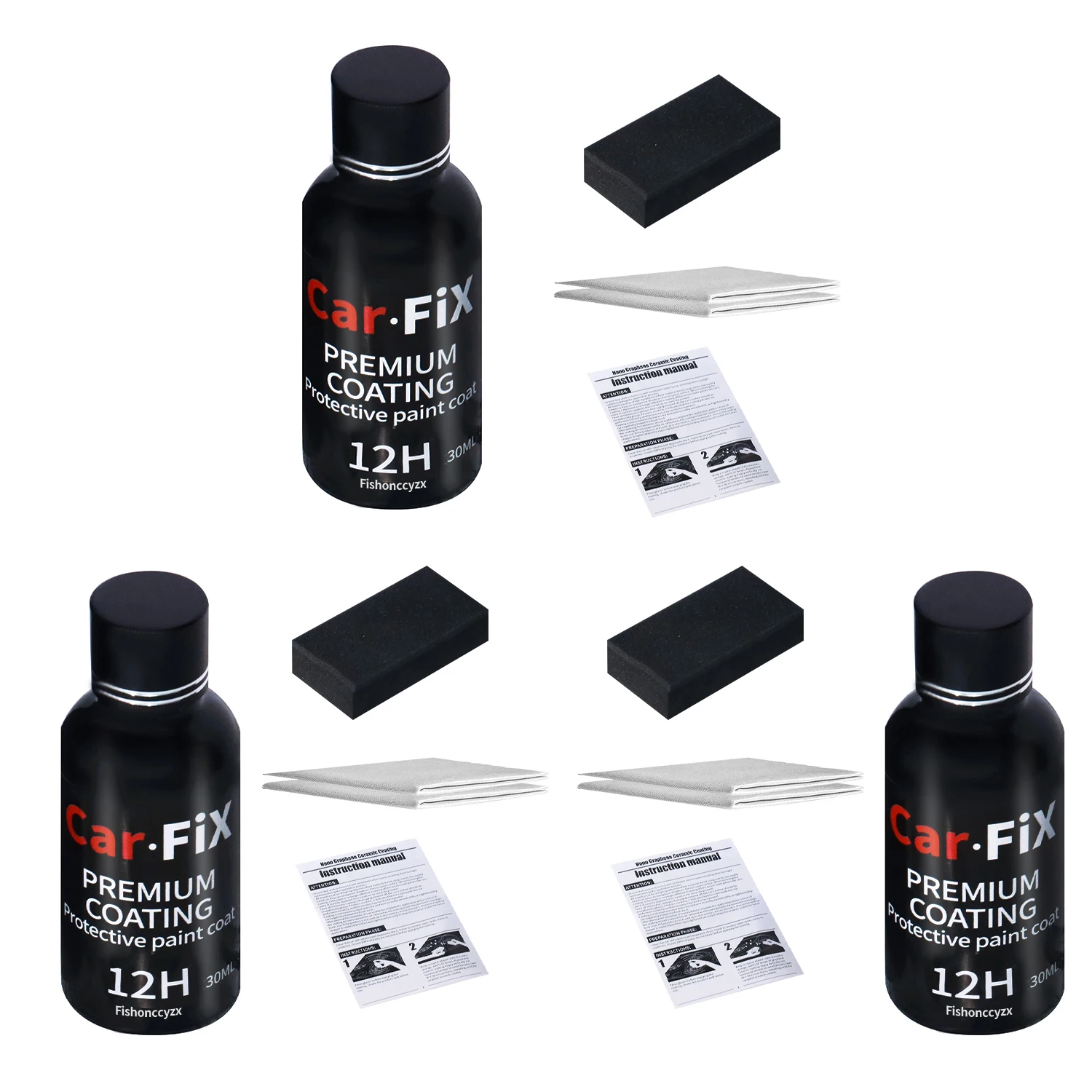3PCS 12H Car Liquid Ceramic Coat Super Hydrophobic Glass Coating Set Polysiloxane and Nano Materials Ceramics for Cars