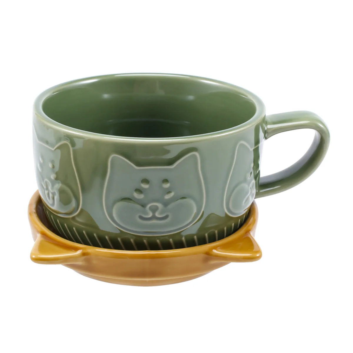 Japanese Cute Mug Ceramic Shiba Inu Panda Coffee Cup with Lid Home Couple Milk Breakfast Cup Water Cup(Green)