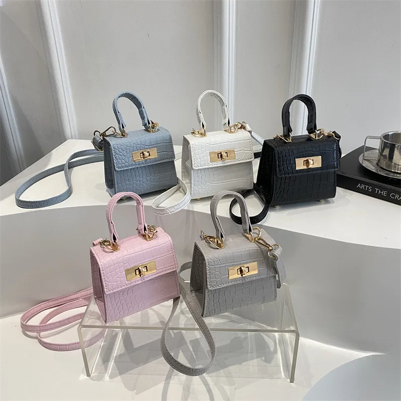 

Trendy Embossed Mini Women Satchel Bag with Gold Lock Shoulder Bags Detachable Strap Top Handle Bag Cute Crossbody Purse