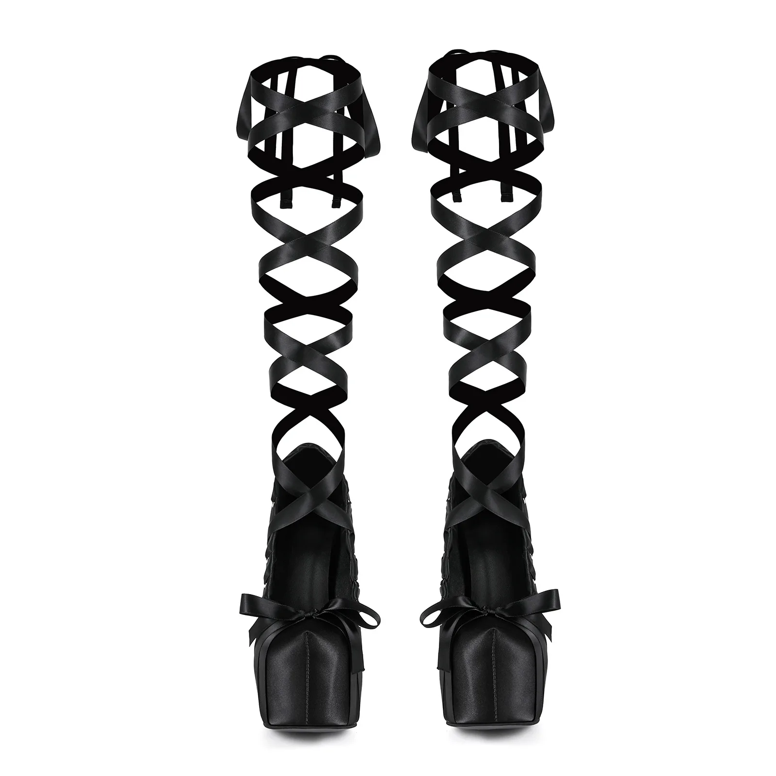 

2026 New Hollow Mid-Calf Boots Platform Rope Square Heel Cross Tied Women Pole Dance Shoes Fashion Round Toe Sexy Boots Stock