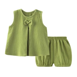 Conjunto de ropa de muselina para niñas pequeñas, Chaleco de algodón sin mangas, vestido, pantalones cortos, trajes de camisa, conjuntos de Top + Pantalones, 2 piezas de 0 a 4T