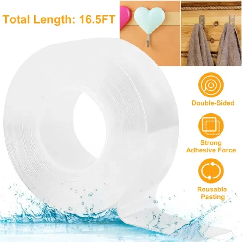 16.5 Feet of Nano Double-sided Tape, Washable, Traceless, Removable, Reusable Tape, Stable Nano Tape That Is Not Easily Corroded