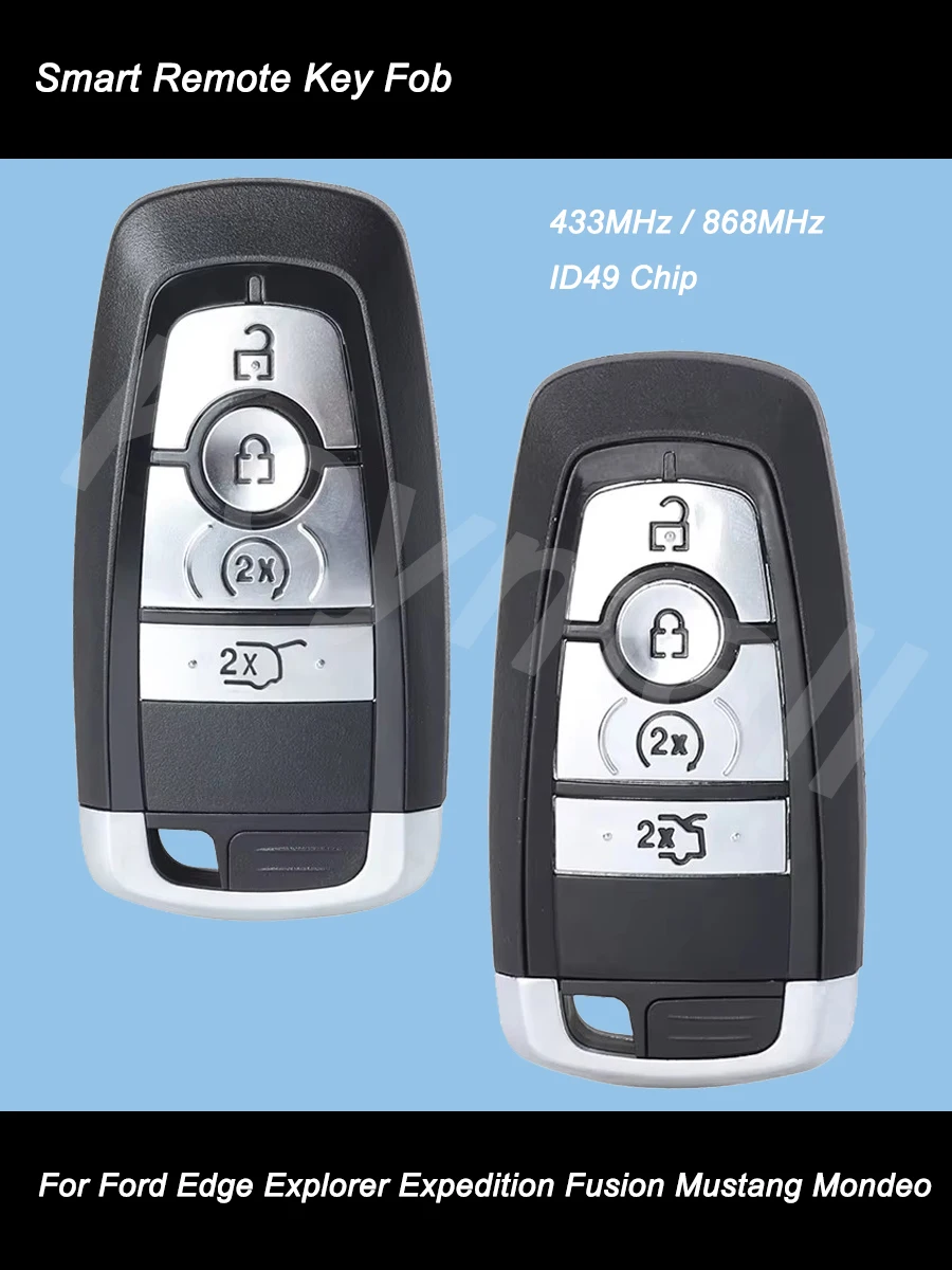 

Умный дистанционный автомобильный брелок KEYECU, 4 кнопки, 433 МГц/868 МГц, чип ID49 для Ford Edge Explorer Expedition Fusion Mustang Mondeo