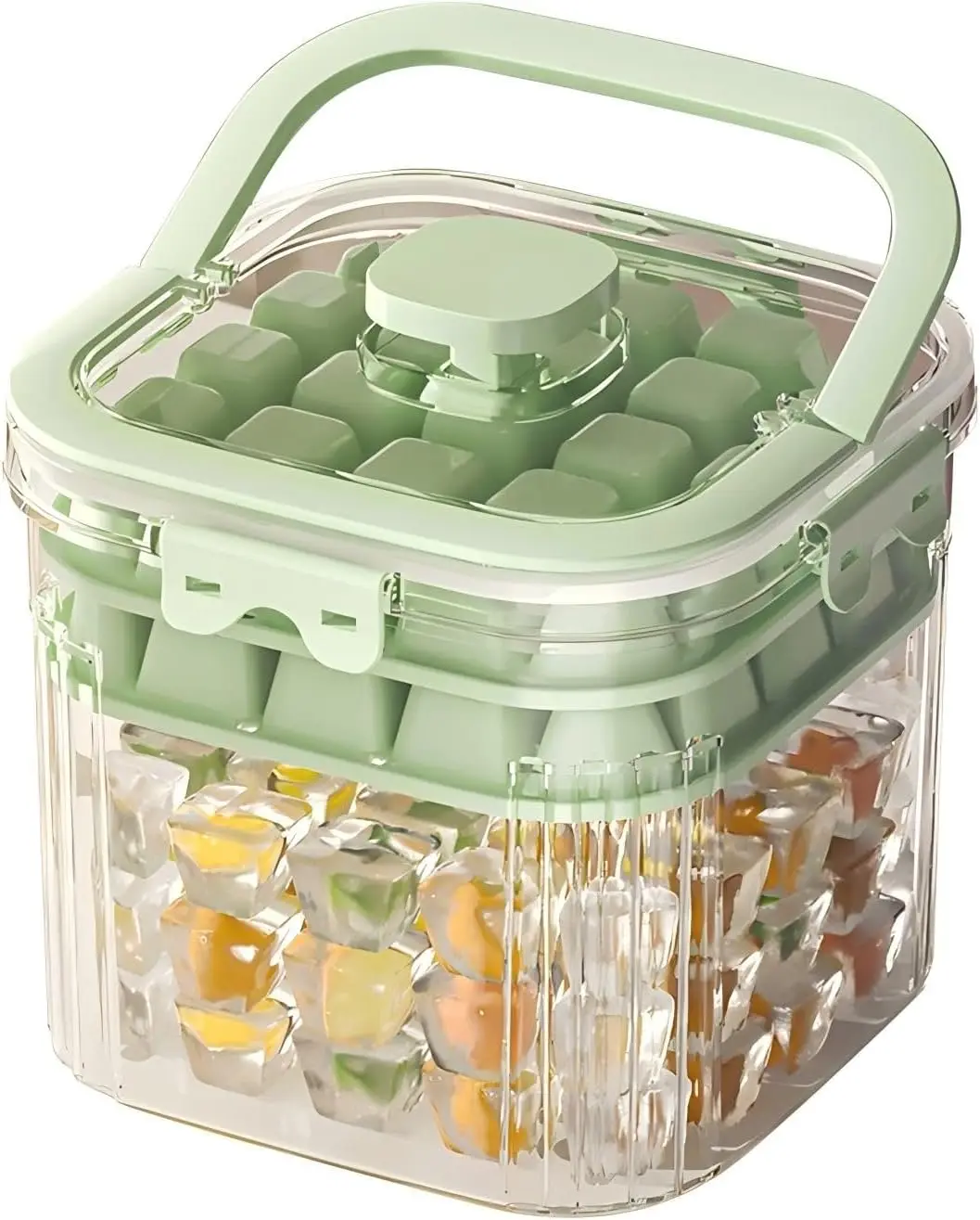 

Portable Ice Bucket One Click Release Double-Layer Trays Storage Compact Handheld for DIY Drinks Baby Food Parties Outdoor Use