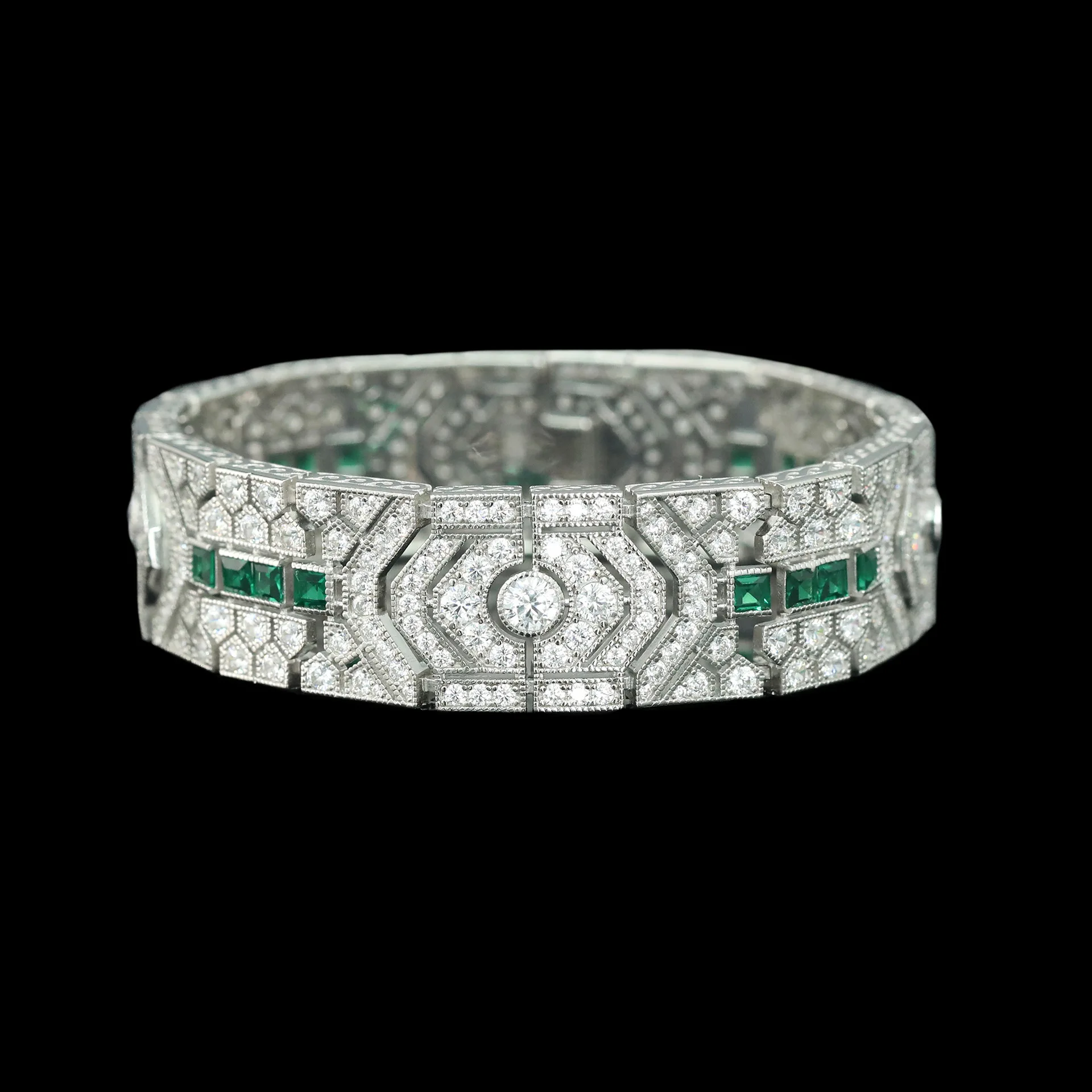 

New S925 Silver High Carbon Diamond Wood with Green Decoration Antique Exquisite Versatile Women's Bracelet Wedding Jewelry