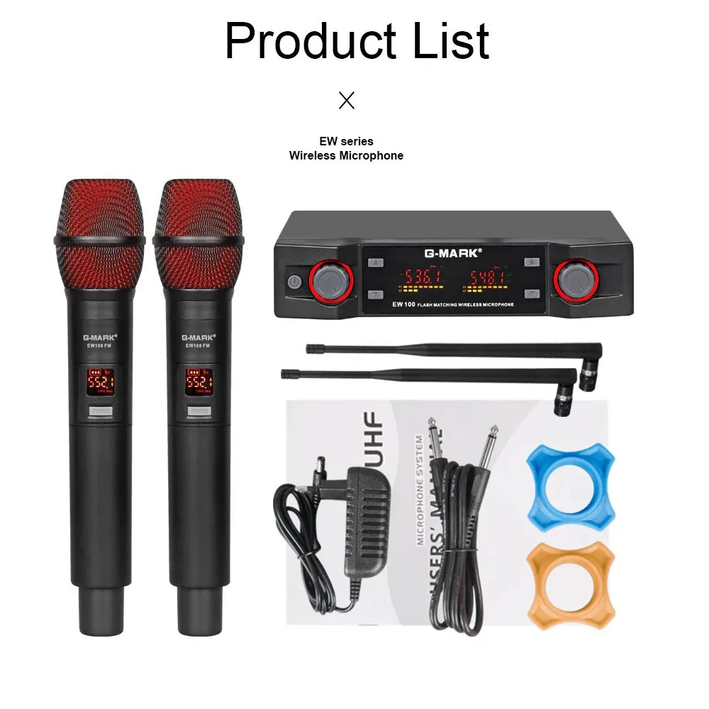 Wireless Microphon G-MARK EW100 Professional UHF Karaoke Handheld Mic Frequency Adjustable 50M For Party Show Stage Wedding