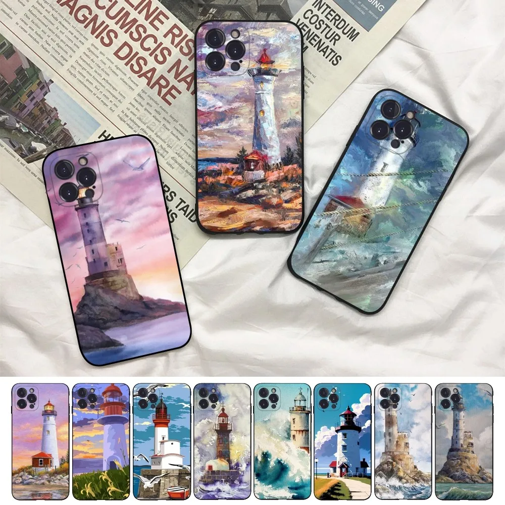 Hand Painted Lighthouse Phone Case For IPhone 15 14 11 12 13 Mini Pro XS Max Cover 6 7 8 Plus X XR SE 2020 Funda Shell