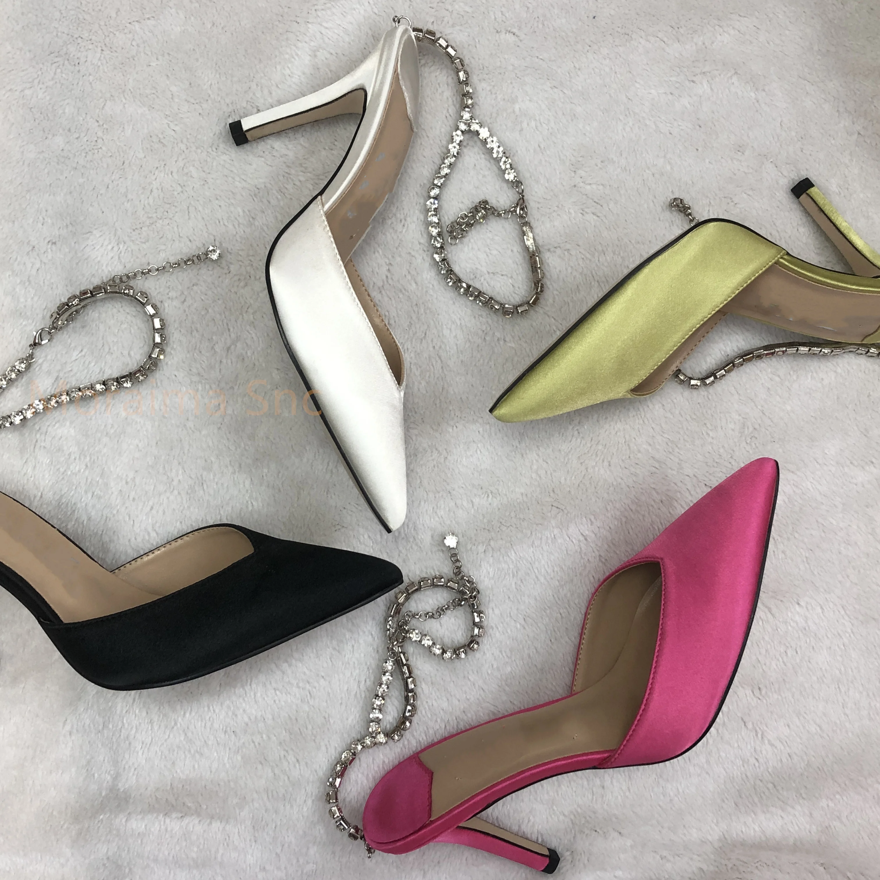 

Women Sandals 2023 Summer Pointed Toe Sexy Buckle Strap Shoes Rhinestone Chain Thin High Heels Office Lady Party Ladies Pumps