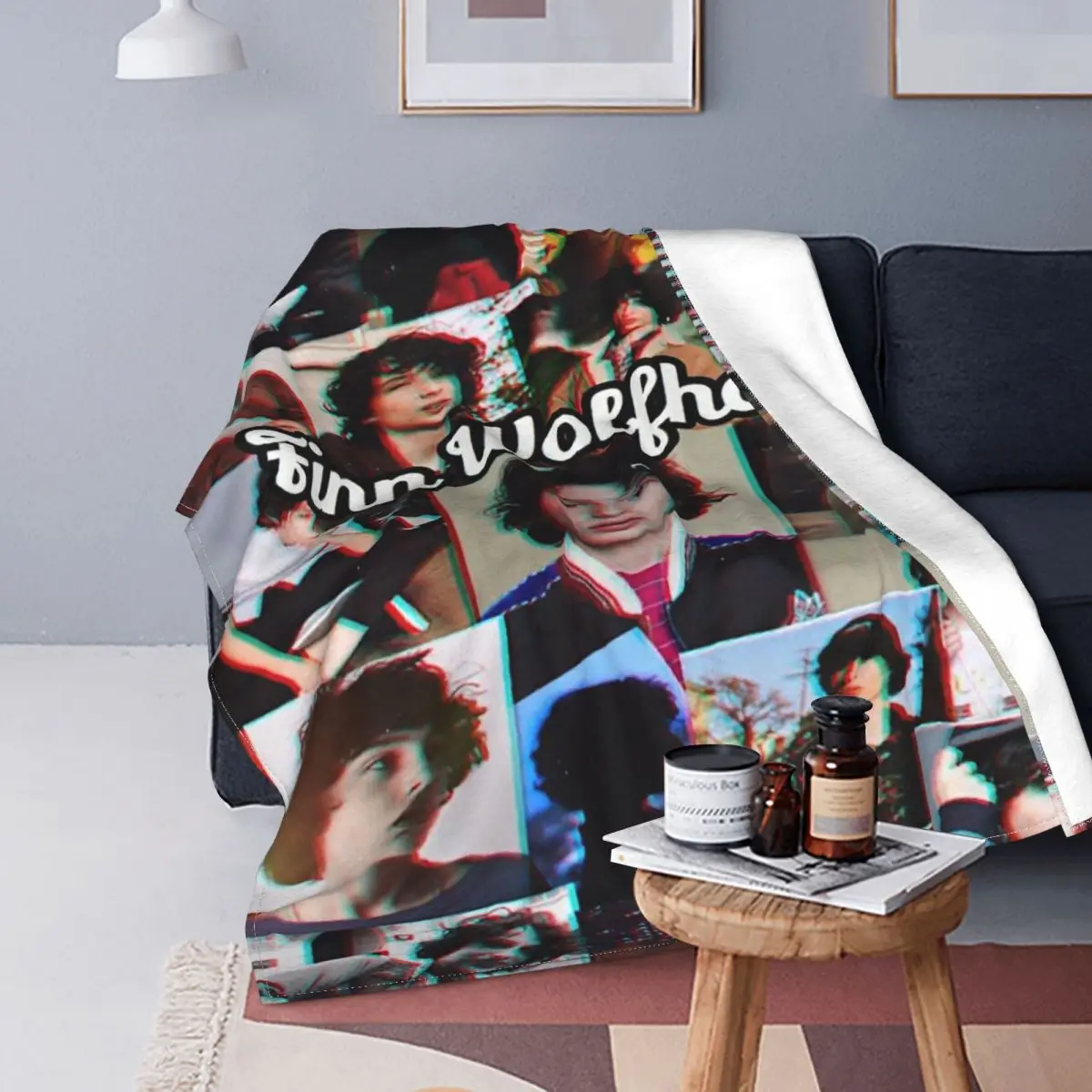 

Collage Plaid Finn Wolfhard Blanket Sofa Cover Flannel Printed Actor Portable Soft Throw Blankets for Home Bedroom Bedspread