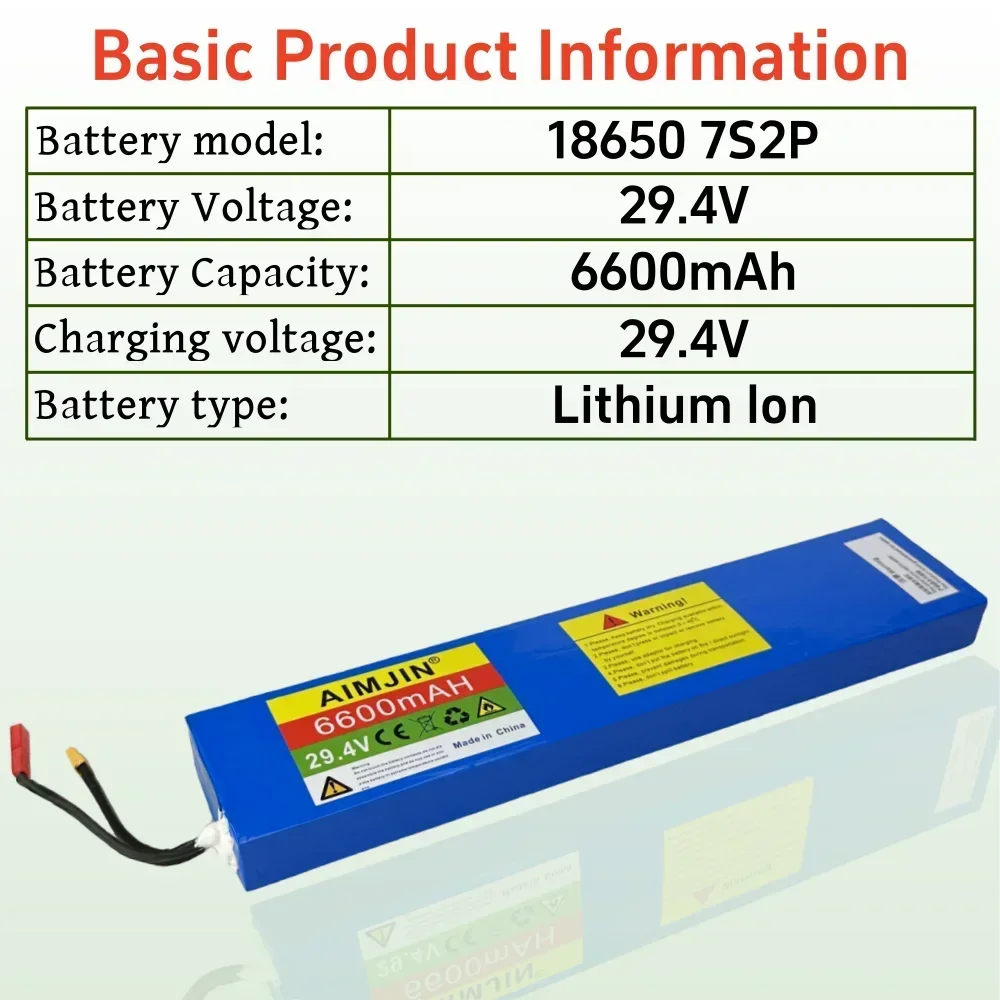 7S2P 29.4V 6.6Ah 18650 Lithium Ion Battery for Electric Scooters 29.4V 6600mAh High Capacity Balance Scooter Power Supply