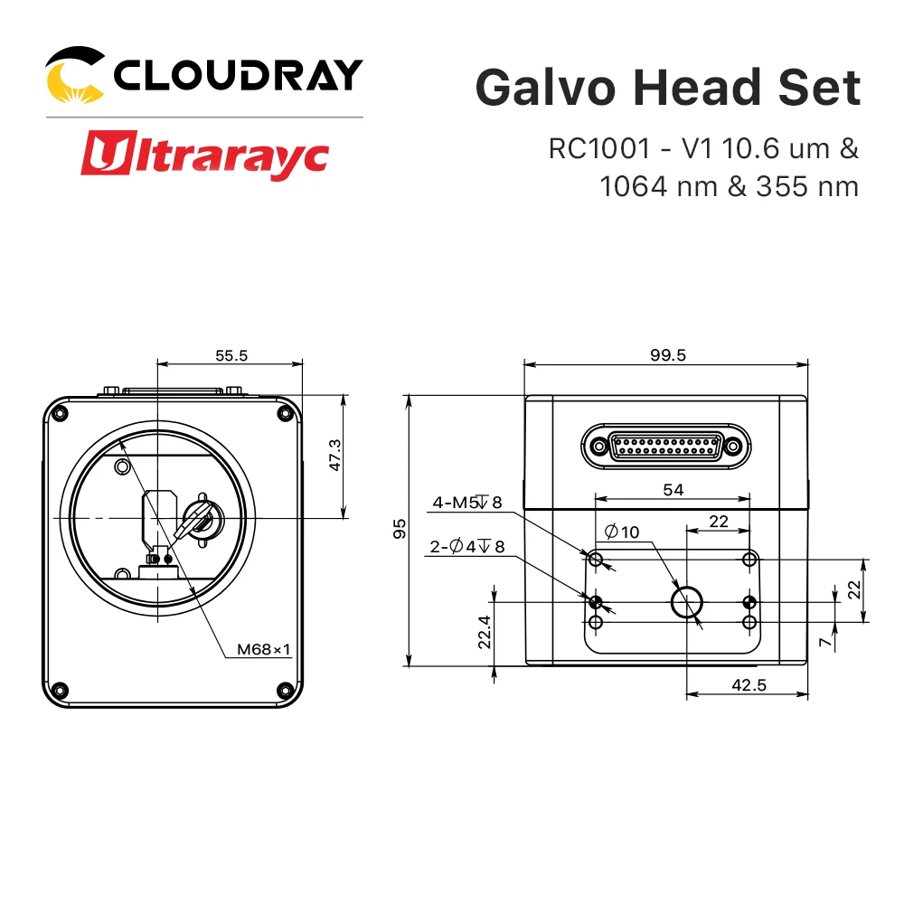 Ultrarayc RC1001 Quét Galvo Bộ Đầu 10Mm Điện Kế Máy Quét 10.6um & 1064nm & 355nm Với Nguồn Điện Cung Cấp Cho Sợi đánh Dấu