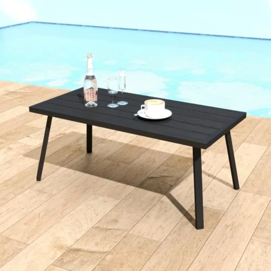 

Small Rectangle Iron Outdoor Coffee Side End Table for Patio Deck Backyard Garden Poolside Black