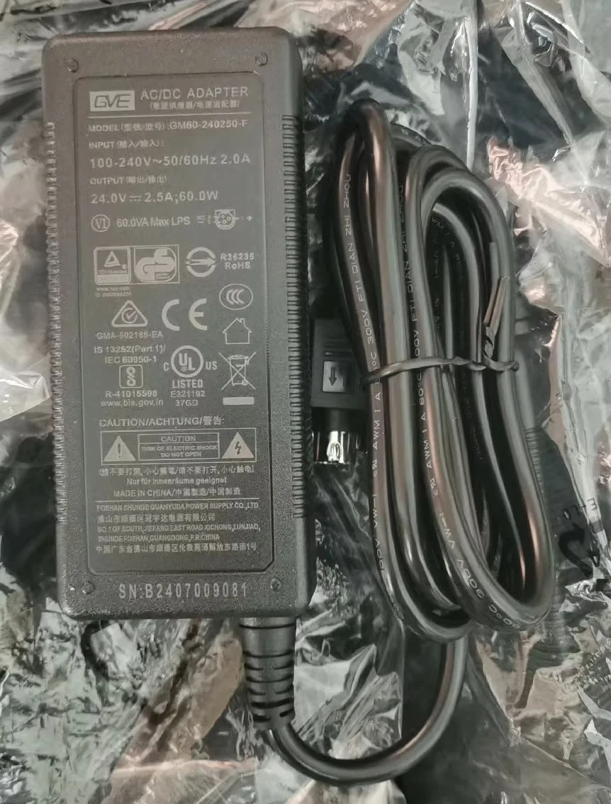 

Genuine GVE 24V 2.5A 60W GM601-240250 AC Adapter Charger Printer Power Supply 3-Pin Plug GM60-240200-F