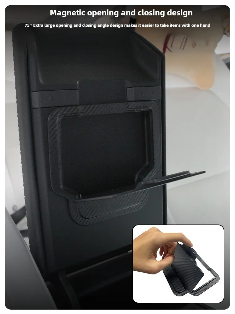 Für Tesla Model Y YL Juniper 2025 Armlehnenbox Versteckter Aufbewahrungsorganizer Kohlefaser-Muster Model 3 Highland Y L Kartenhalter – Detail 2