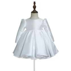 2023 Summer Kids Toddler Baby Flower Girls Satin Simple Classic Knee-length Dress for Birthday Ceremonies Wedding Party 2-9Years